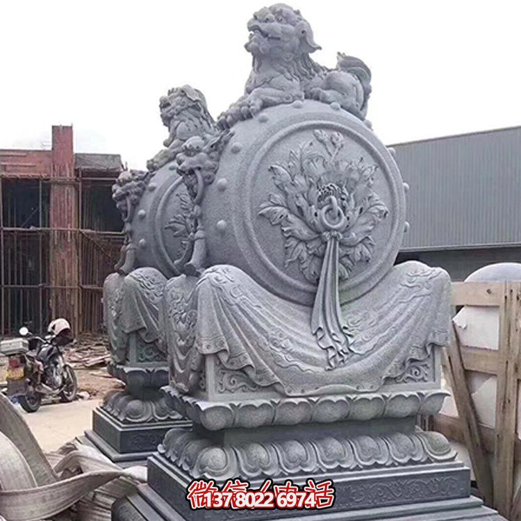 精美大理石石雕抱鼓雕塑，添彩戶外園林景觀