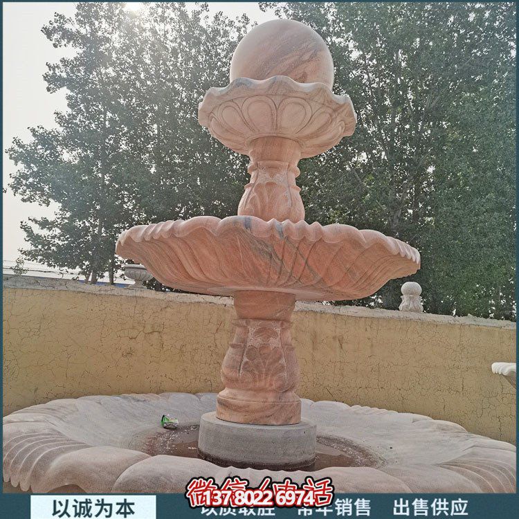 紅大理石石雕園林噴泉，展現絢爛晚霞
