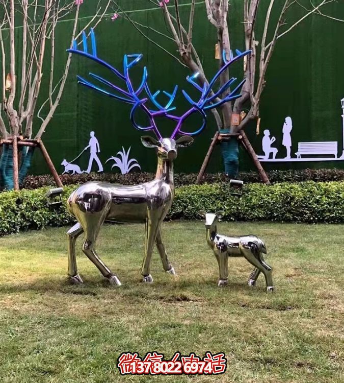 現(xiàn)代簡(jiǎn)約不銹鋼梅花鹿擺件，點(diǎn)綴您的庭院園林景觀