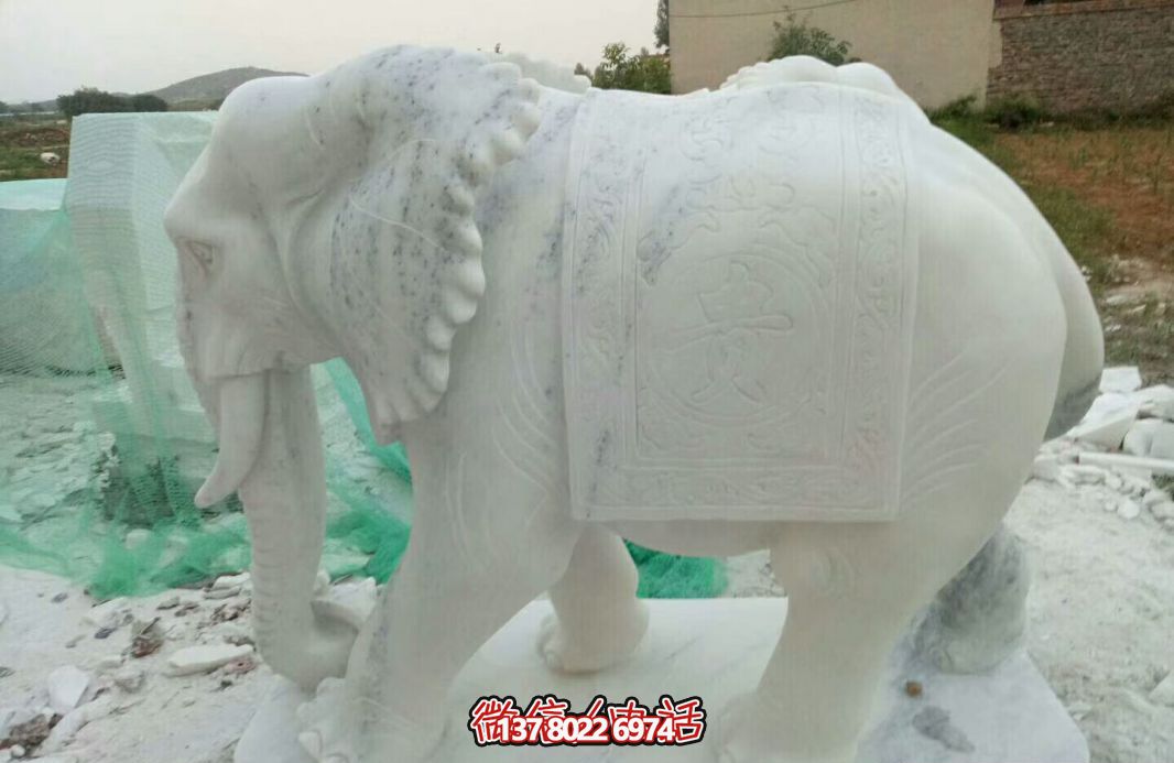 經典漢白玉大象雕塑，戶外空間創(chuàng)意裝飾