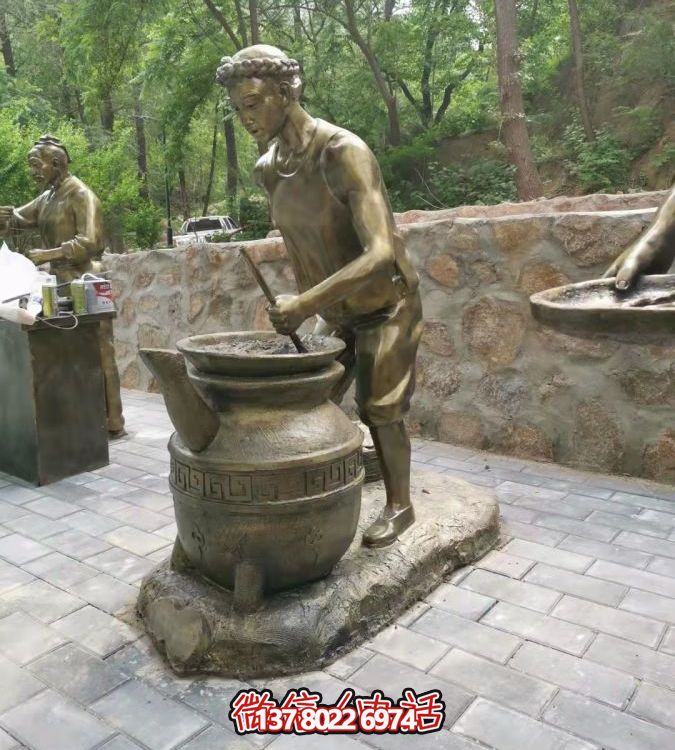 仿銅情景人物玻璃鋼雕塑，環境美化街道戶外小品