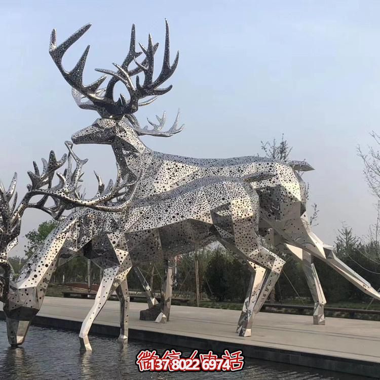 梅花鹿不銹鋼幾何園林抽象動(dòng)物景觀